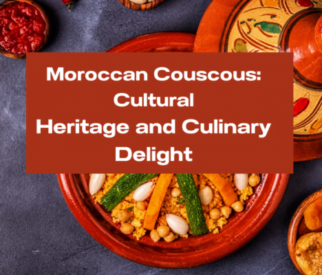 A plate of Moroccan couscous, a traditional North African dish made from steamed semolina grains served with vegetables, meat, or fish, representing the rich culinary heritage of Morocco.